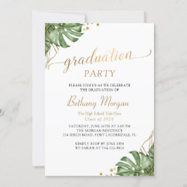 Tropical Greenery Gold Arch Foto Graduation Party Einladung