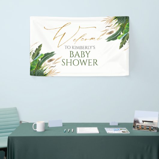 Tropical Greenery Gold Blätter Kinderdusche Willko Banner (Messeveranstaltung)