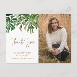 Tropical Greenery Gold Foto Abschluss Vielen Dank Postkarte
