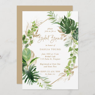 Tropical Greenery Gold Geometric Bridal Brunch Einladung