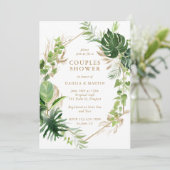 Tropical Greenery Gold Geometric Couples Dusche Einladung (Stehend Vorderseite)