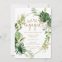 Tropical Greenery Gold Geometric Engagement Party Einladung