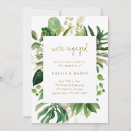 Tropical Greenery Gold Geometric Engagement Party Einladung