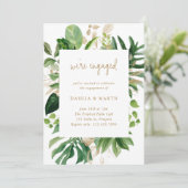 Tropical Greenery Gold Geometric Engagement Party Einladung (Stehend Vorderseite)