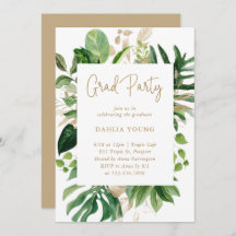 Tropical Greenery Gold Geometric Graduation Party