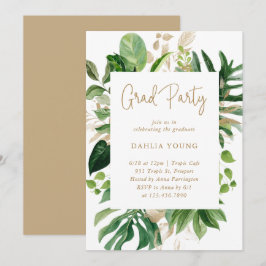 Tropical Greenery Gold Geometric Graduation Party Einladung