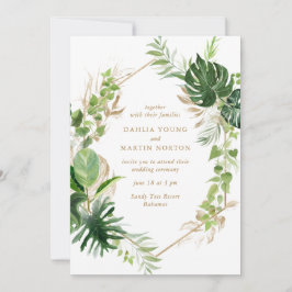 Tropical Greenery Gold Geometric Modern Wedding Einladung