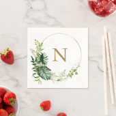 Tropical Greenery Gold Monogram Wedding Serviette (Beispiel)