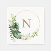 Tropical Greenery Gold Monogram Wedding Serviette (Vorderseite)