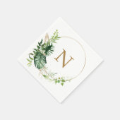 Tropical Greenery Gold Monogram Wedding Serviette (Ecke)