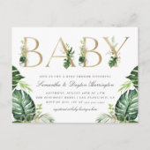 Tropical Greenery Gold Typografy Baby Shower Einladungspostkarte (Vorderseite)