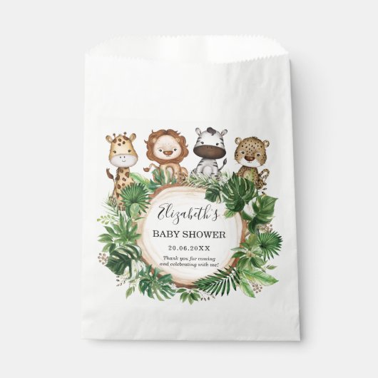 Tropical Greenery Jungle Wild Animals Baby Dusche Geschenktütchen (Vorderseite)