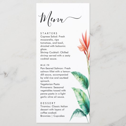 Tropical Greenery Leaf Botanical Garden Wedding Menükarte (Vorderseite)