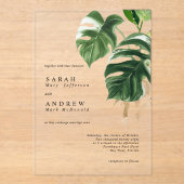 Tropical Greenery Leaves Modern Minimal Wedding Acryleinladungen (Vorderseite)