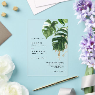 Tropical Greenery Leaves Modern Minimal Wedding Acryleinladungen