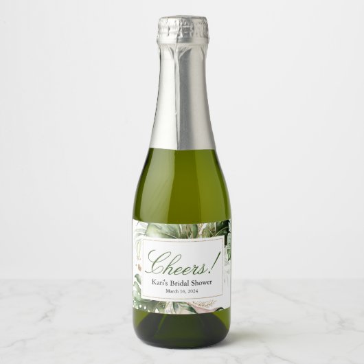 Tropical Greenery Mini Champagne Flasche Etikett (Vorderseite)