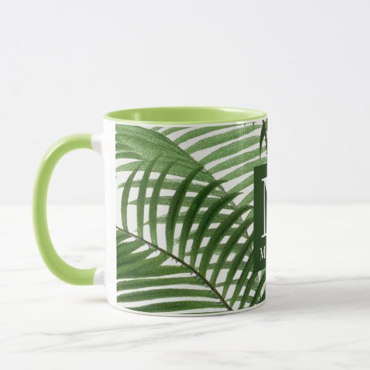 Tropical Greenery Palm Tree Mit Monogramm Tasse (Links)