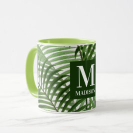 Tropical Greenery Palm Tree Mit Monogramm Tasse