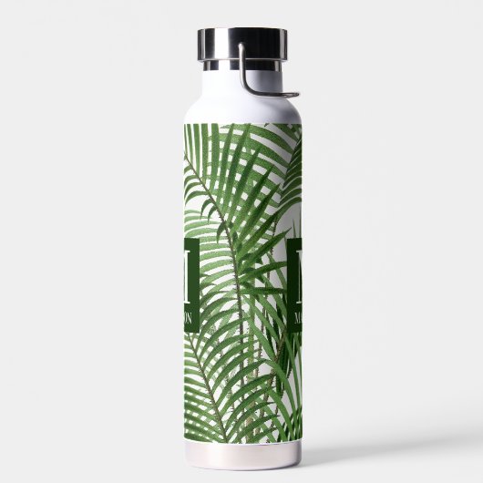 Tropical Greenery Palm Tree Mit Monogramm Trinkflasche (Links)