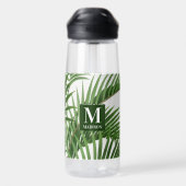 Tropical Greenery Palm Tree Mit Monogramm Trinkflasche (Rückseite)