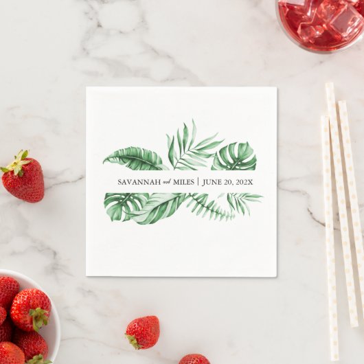 Tropical Greenery Palm Wedding Monogram Napkins Serviette (Beispiel)