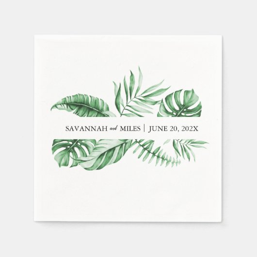Tropical Greenery Palm Wedding Monogram Napkins Serviette (Vorderseite)