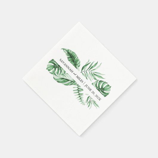 Tropical Greenery Palm Wedding Monogram Napkins Serviette (Ecke)
