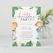 Tropical Greenery Safari Geburtstagsparty Einladun Einladung (Stehend Vorderseite)