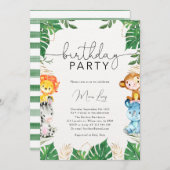 Tropical Greenery Safari Geburtstagsparty Einladun Einladung (Vorne/Hinten)