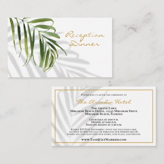 Tropical Greenery Shadow Gold Empfang Dinner Enc Begleitkarte (Vorne/Hinten)