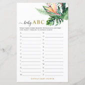 Tropical Greenery Shower Baby ABC Game Card (Vorderseite)