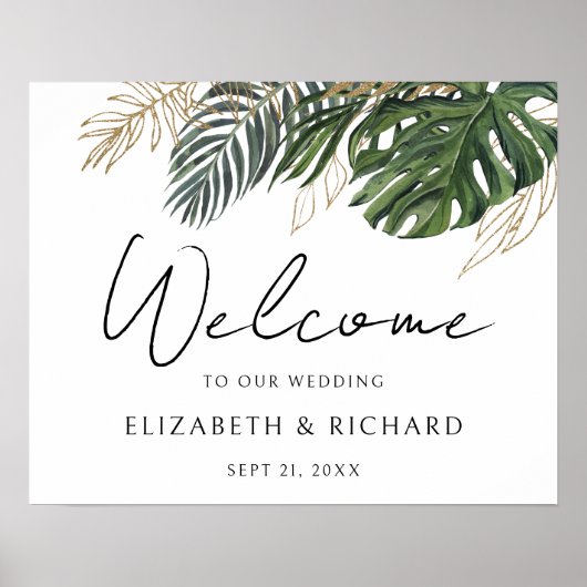 Tropical Greenery Summer Boho Wedding Willkommensz Poster (Vorne)