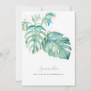 Tropical Greenery Watercolor Bridesmaid Cards Feiertagskarte