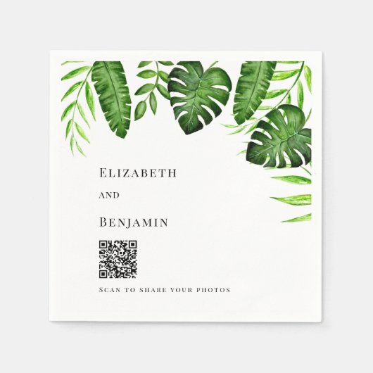 Tropical Greenery Wedding QR Code Photo Share Serviette (Vorderseite)