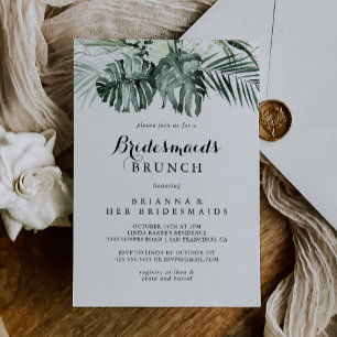 Tropical Greenery White Bridesmaids Brunch Dusche Einladung