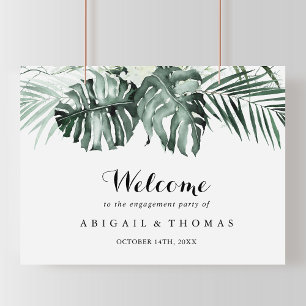Tropical Greenery White Engagement Party Willkomme Poster