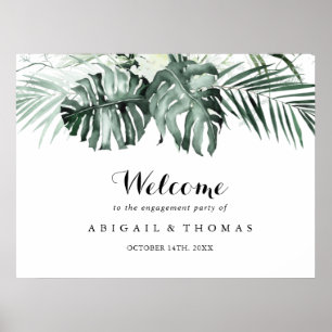 Tropical Greenery White Engagement Party Willkomme Poster