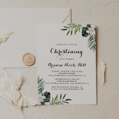 Tropical Greenery White Floral Christening Einladung