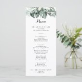 Tropical Greenery White Floral Dinner Menü Menükarte (Stehend Vorderseite)