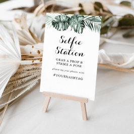 Tropical Greenery White Floral Selfie Station Zeic Poster
