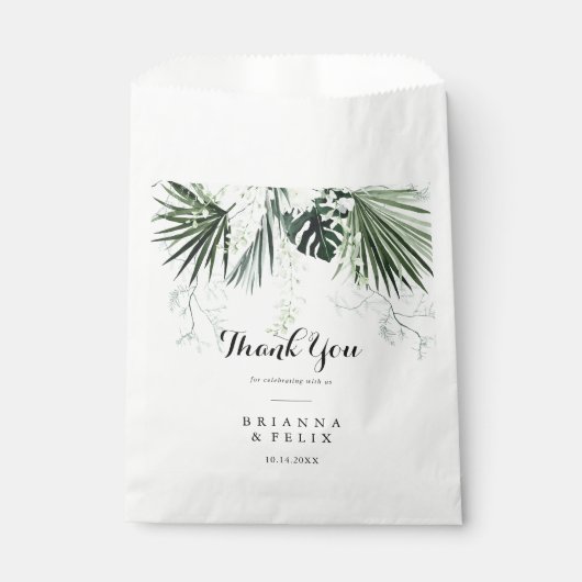 Tropical Greenery White Floral Vielen Dank für Ihr Geschenktütchen (Vorderseite)