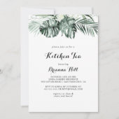 Tropical Greenery White Kitchen Tea Brautparty Einladung (Vorderseite)