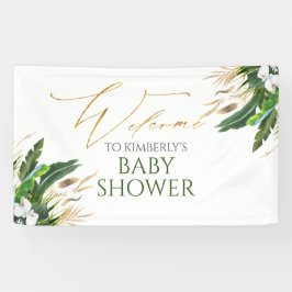 Tropical Greenery White Orchid Baby Dusche Empfang Banner