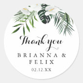 Tropical Greenery White Vielen Dank Gastgeschenk H Runder Aufkleber (Vorderseite)