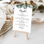 Tropical Greenery White Wedding Drinks Menü Zeiche Poster