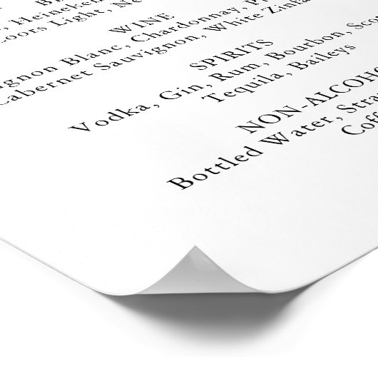 Tropical Greenery White Wedding Drinks Menü Zeiche Poster (Ecke)