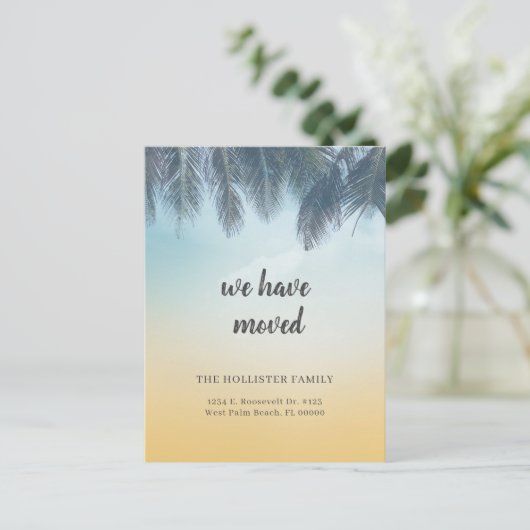Tropical haben wir Palm Blätter verschoben neue Ad Ankündigungspostkarte (Stehend Vorderseite)