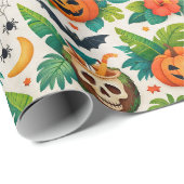 Tropical Halloween Pumpkins Geschenkpapier (Rolleneckpunkt)