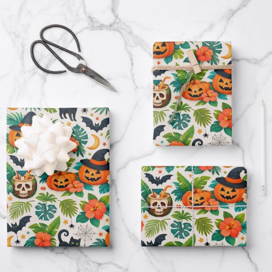 Tropical Halloween Pumpkins Geschenkpapier Set (Vorderseite)