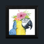 Tropical Halo - Papagei Erinnerungskiste<br><div class="desc">"Tropical Halo II" von Grace Popp. Enthält einen Macaw-Vogel mit einer Hibiskus-Blume.</div>